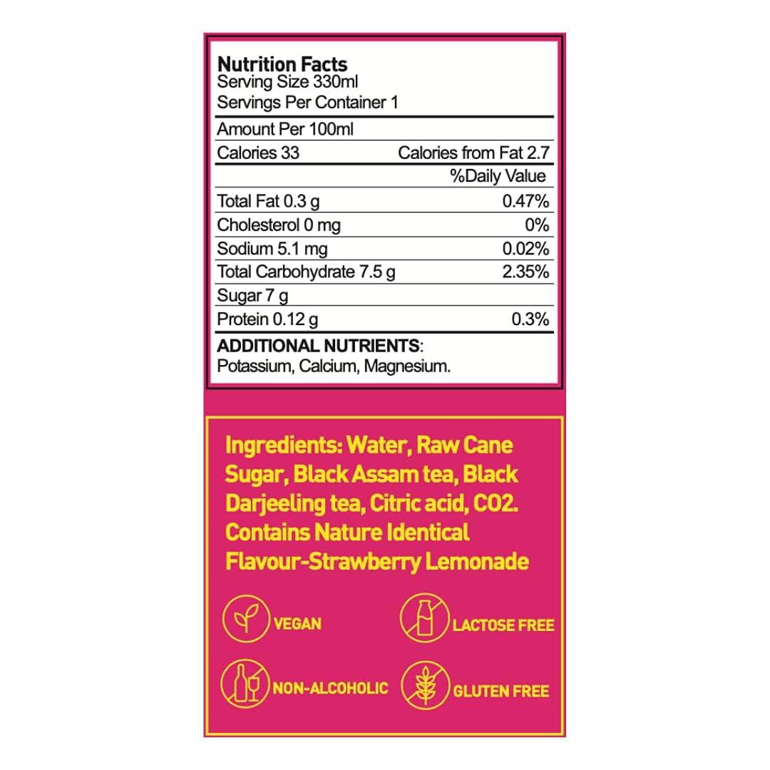 Borcha Borcha ICEY Sparkling Iced Tea 330ml | Cold Brewed | Gut Friendly | Gluten free | Vegan and Unpasteurised | Natural Functional Beverage | (Strawberry Lemonade, Pack Of 12)