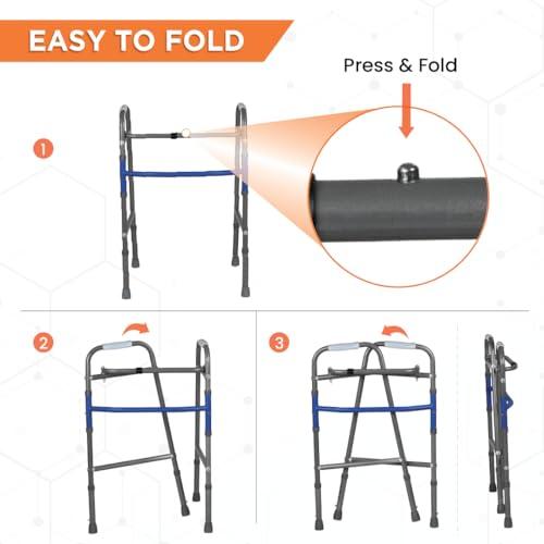 Vissco Vissco Medipedic Walker Plain With Double Bar,Walker for Elderly & Physically Challenged,Foldable, Light Weight & Height Adjustable, Made with Premium Grade Rubber Shoes & PVC Grip -Universal(Grey)