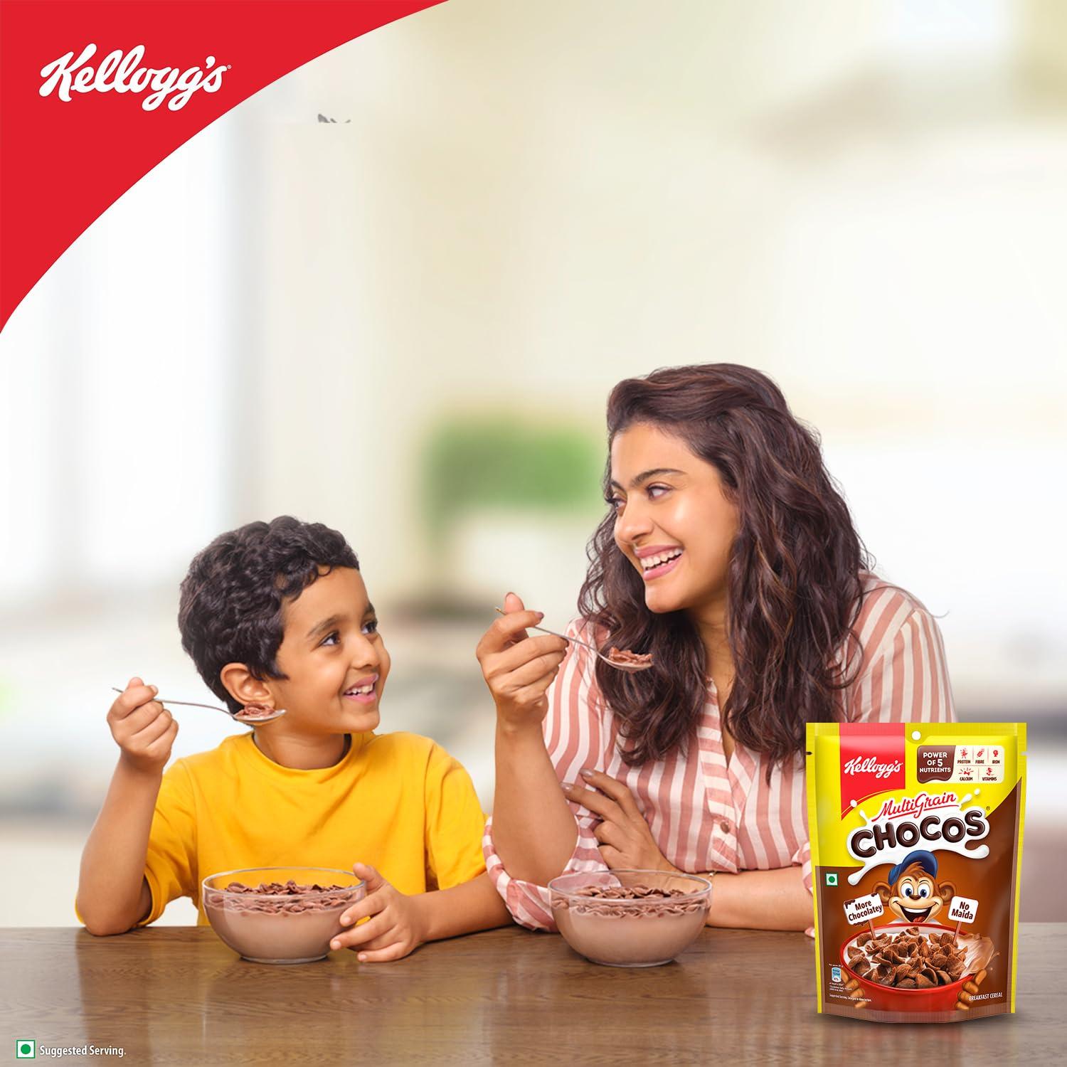 Kellogg's New Kelloggs Multigrain Chocos, 250g | Multigrain Energy, More Chocolatey | No-Maida | Power of 5 nutrients  Protein, Fibre, Iron, calcium, Vitamins | Kids Breakfast cereal