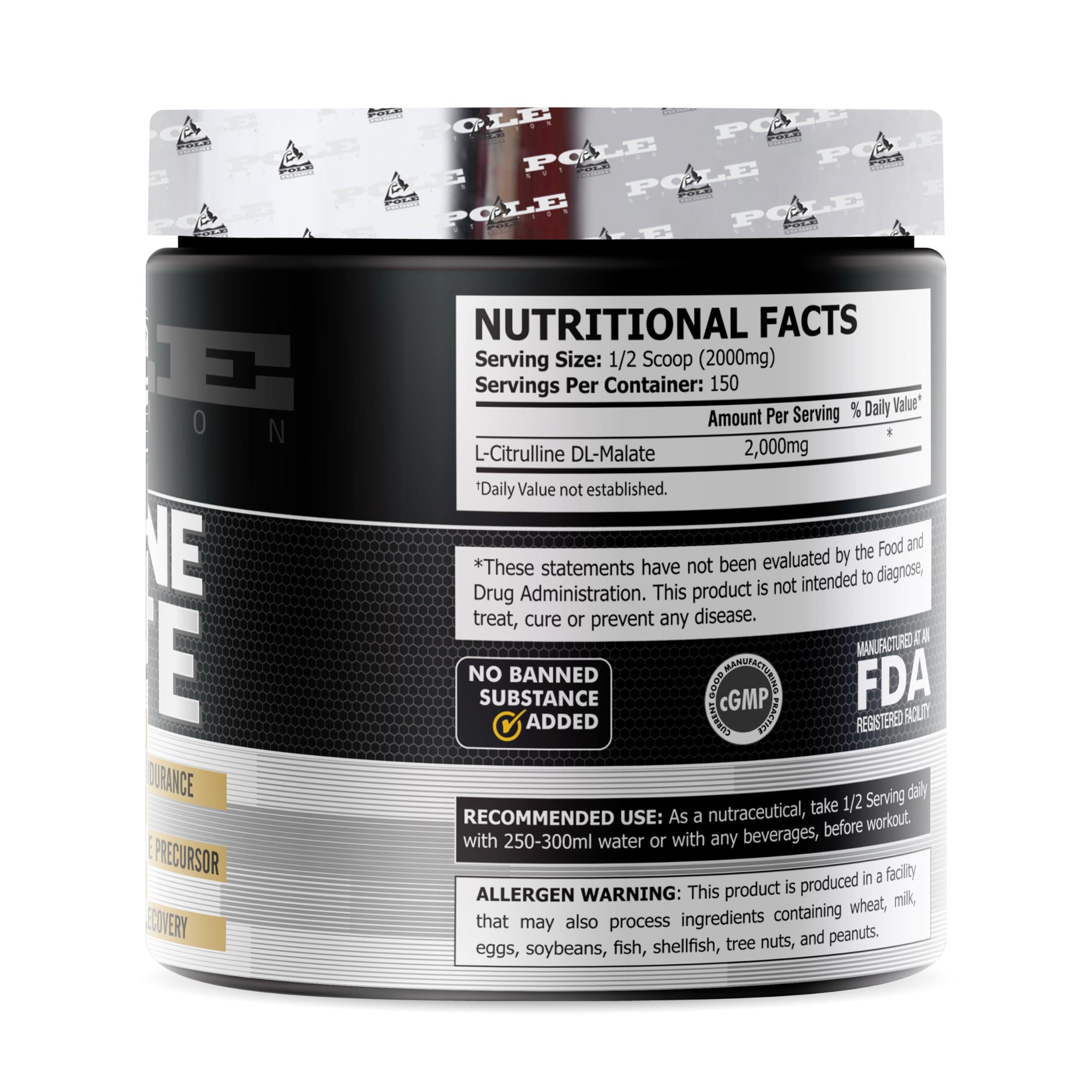 POLE NUTRITION PRO6 Pole Nutrition Citrulline Malate - Unflavored 300g | Boost Endurance & Recovery | Premium Nitric Oxide Support