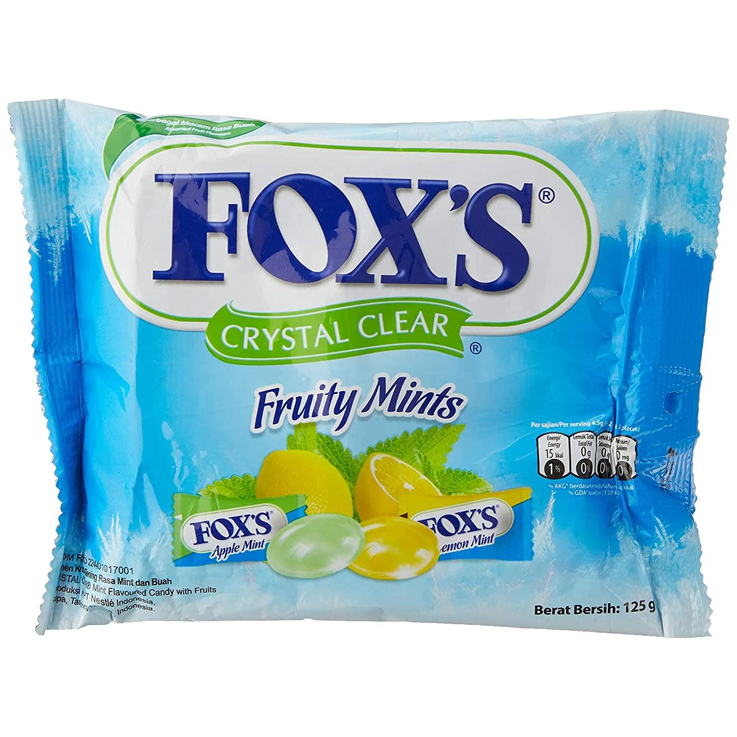 Fox's Fox's Crystal Clear Fruity Mints Oval Candy - Lemon Mint & Apple Mint, 125 g, Blue & Yellow & White