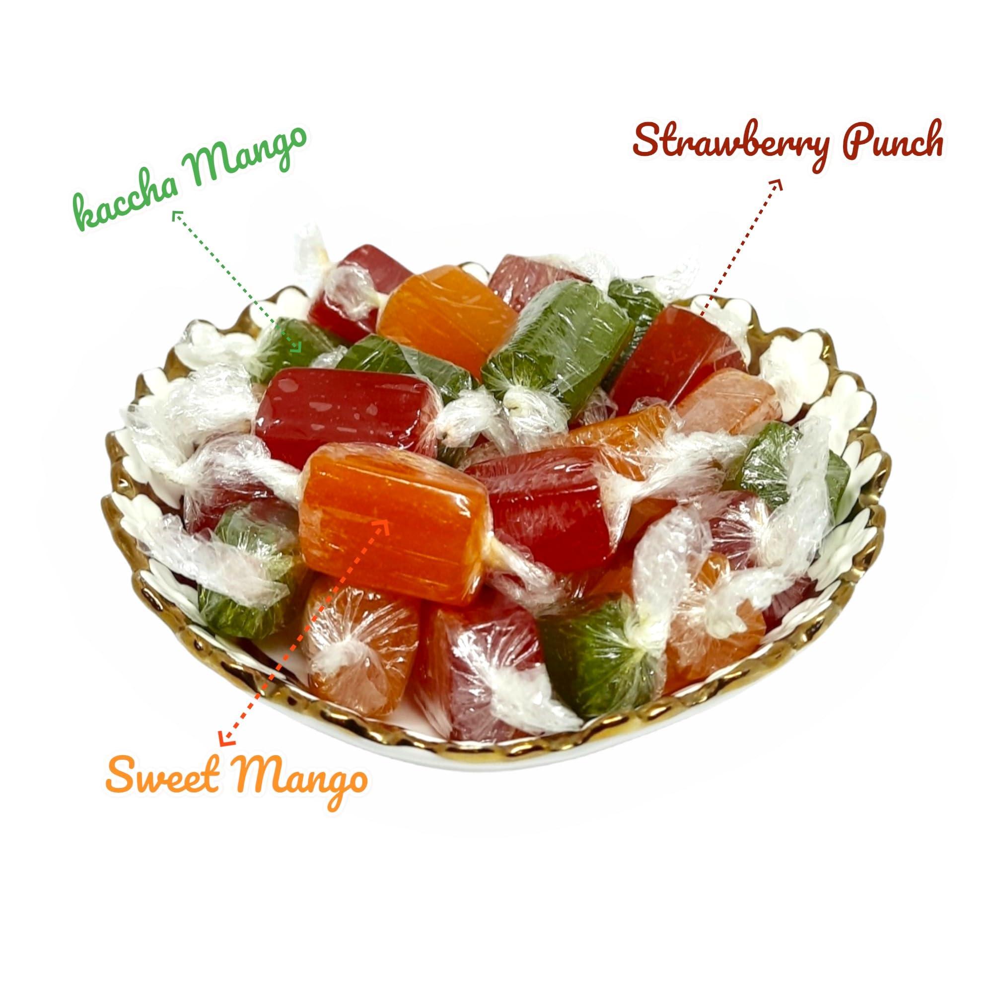 Aunty Ji\'s Aunty Ji\'s Aam Papad Toffee | 3 Variants in 1 Jar 500 Grams | Made with Real Juicy Mangoes | Suits Every Age Group