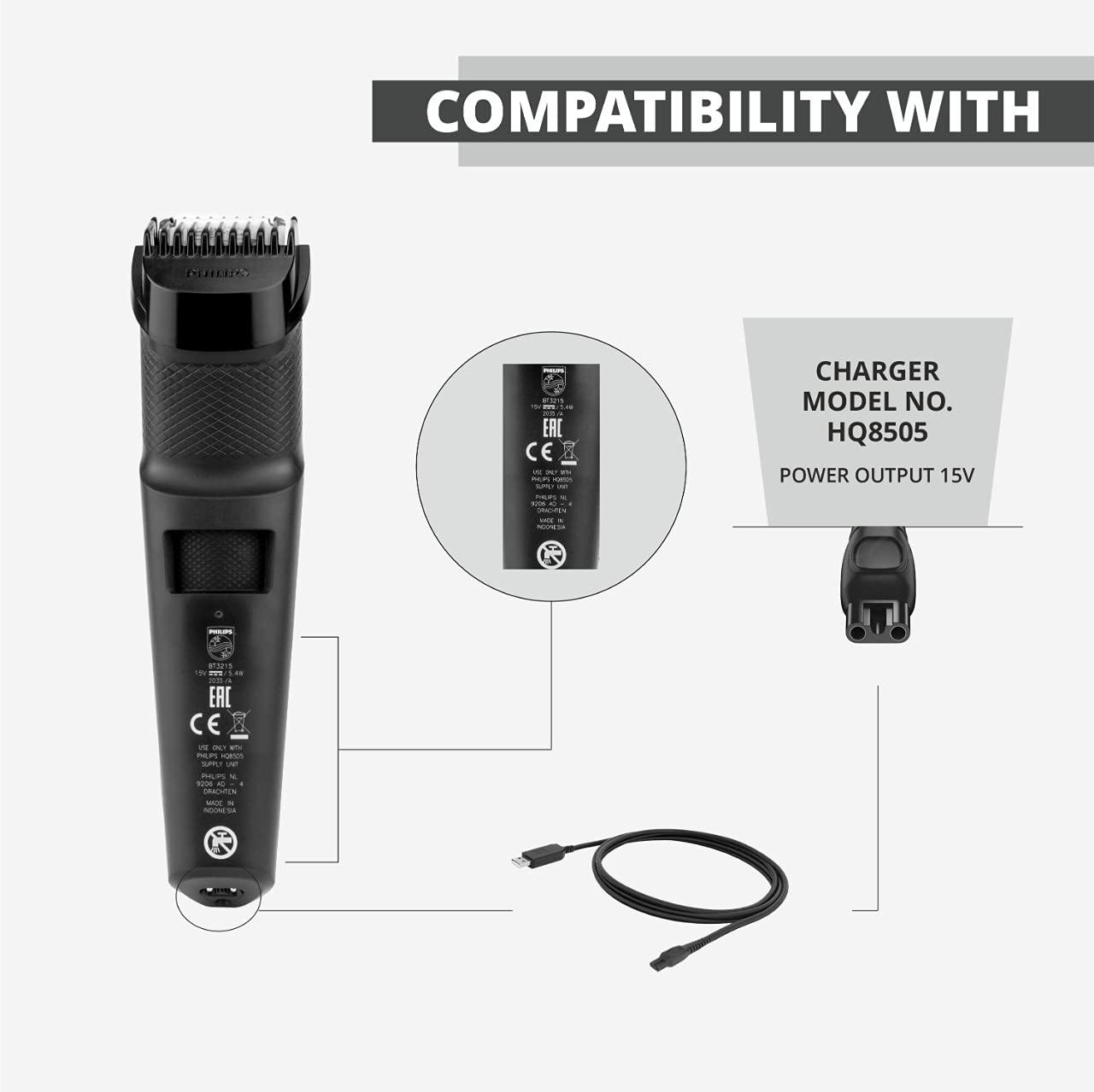 ANCIARY ANCIARY 15V Charger Compatible With Philips Trimmers & Shavers | HQ8505 Replacement Charger (Complete list of compatible models in bullet point) BK