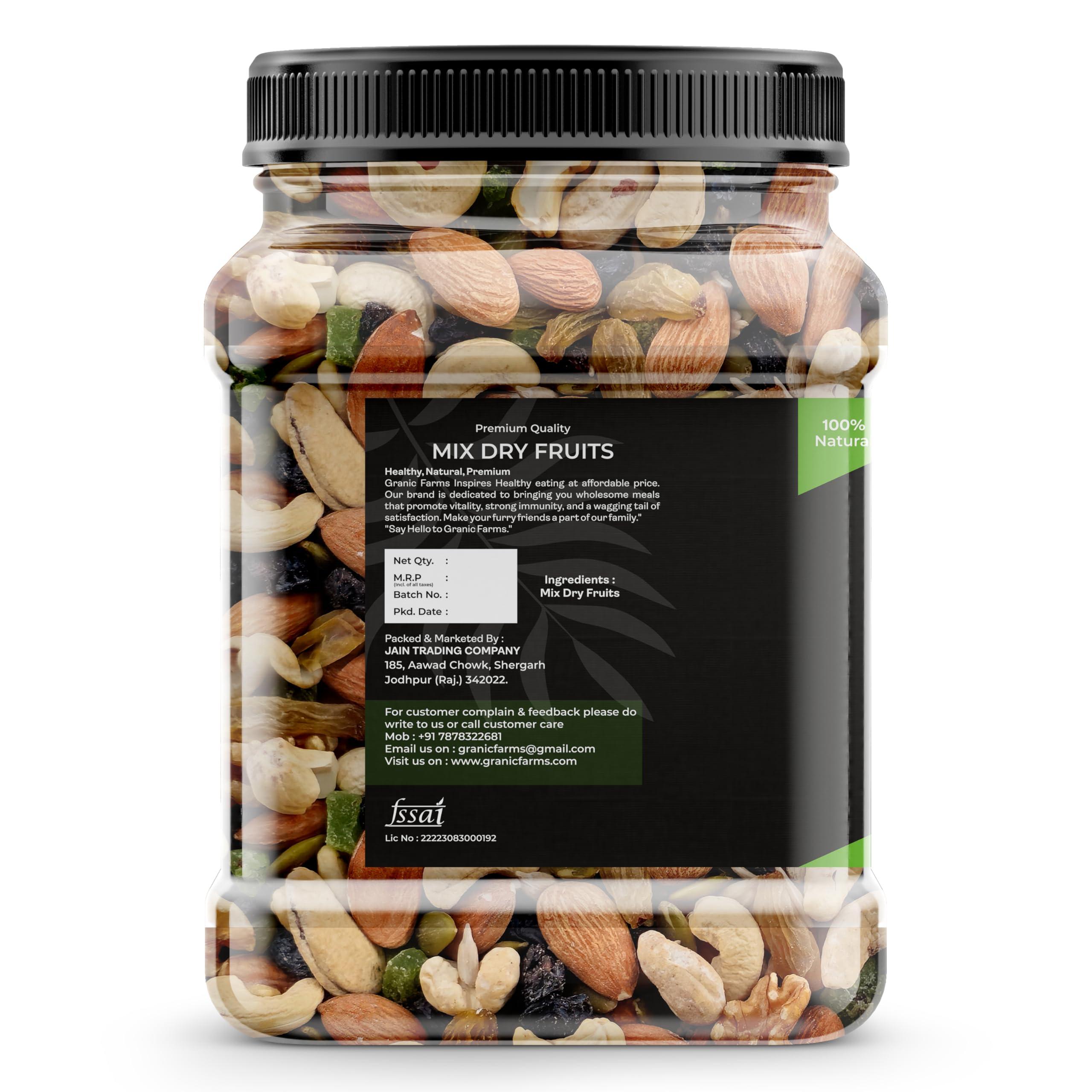 GRANIC FARMS GRANIC FARMS Premium Mix Dry Fruits 1Kg Healthy Nutmixed With Almonds Cashew Kishmish Anjeer Apricot Black Raisins Dried Kiwi Nuts And Dry Fruits Power Packed&Crunchy Snack Mix Dry Fruit 1Kg