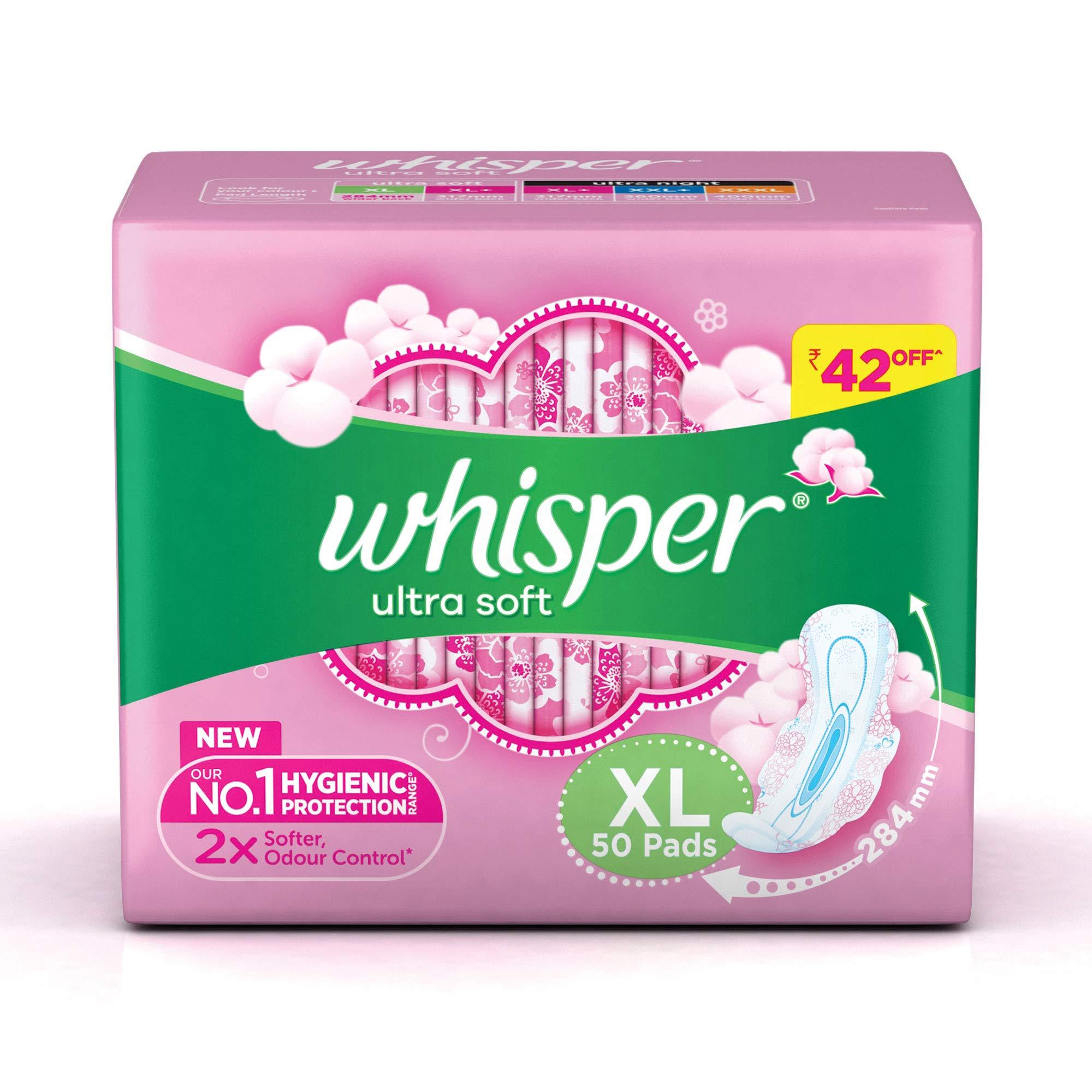 Whisper Whisper Ultra Soft XL Sanitary Pads, 50 count (Pack of 1)