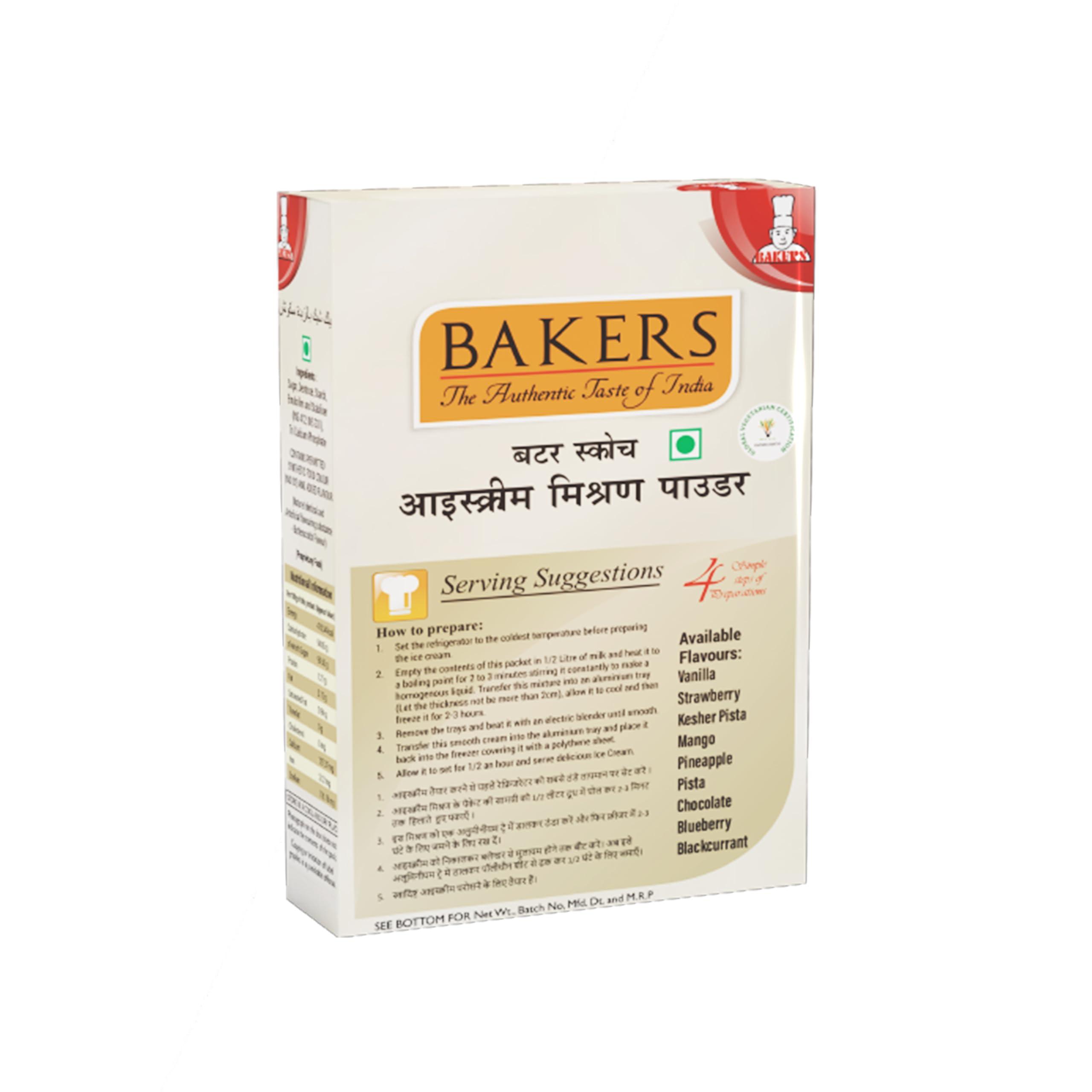 BAKERS BAKERS Butterscotch Ice Cream Powder | 100% Veg | No Sugar Needed | East To Prepare | Delicious Summer Treat | Dessert Mix | Pack Of 6 (100 Gm X 6)