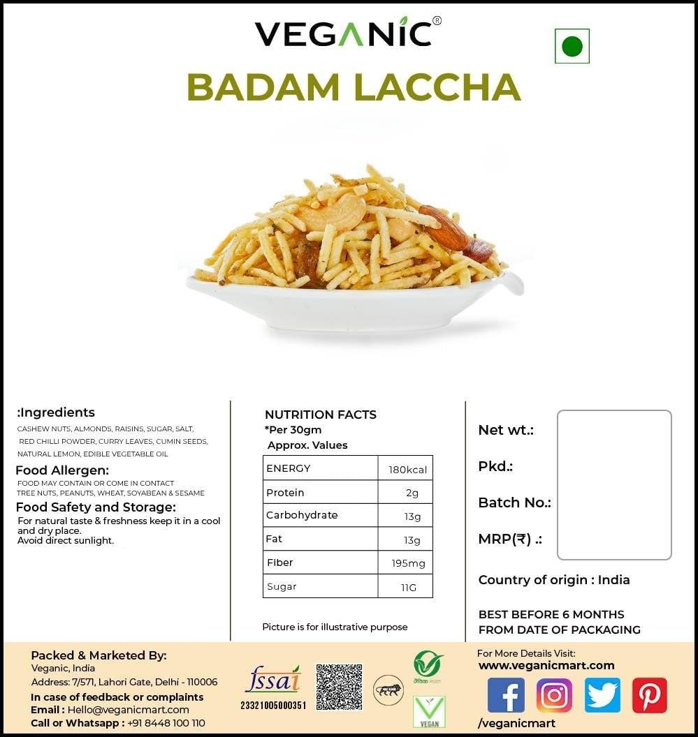 Veganic Veganic Badam Laccha Namkeen | Potato Sticks And Almonds Namkin | Cashew, Almond, Aloo Lachchha Mixture Snacks | Indian Marwari Crispy/Crunchy Mix Namkin (900g)