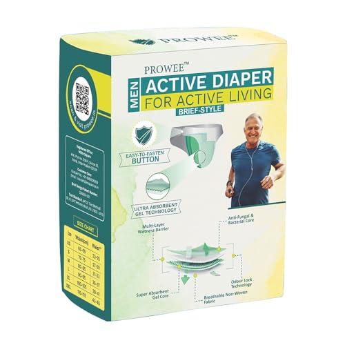 PROWEE Prowee Men Active Diaper For Urinary Incontinence | Brief-Style | Capacity Up To 450ml with Leak Guard (Pack of 5) (L)