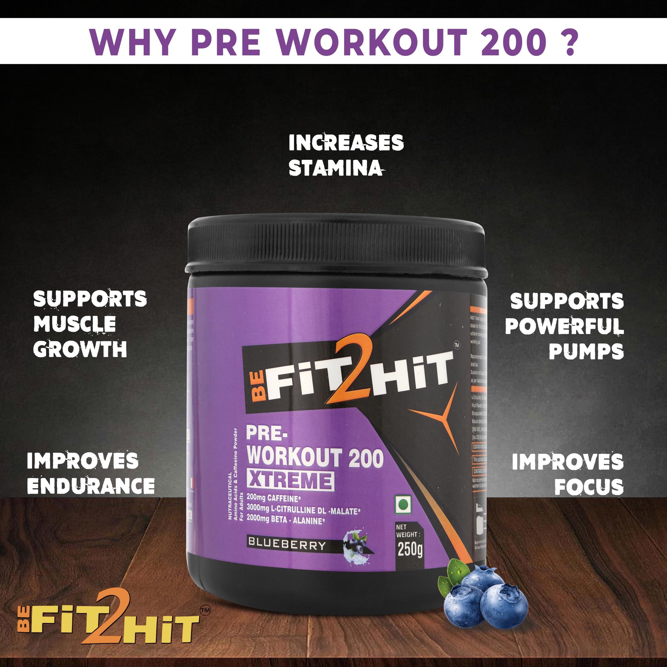 BEFIT2HIT BeFit2Hit Blueberry Flavour Pre Workout Powder - 250gm (Pack of 1) | Caffeine 200mg | Boost Energy | No Additives | 38 Servings