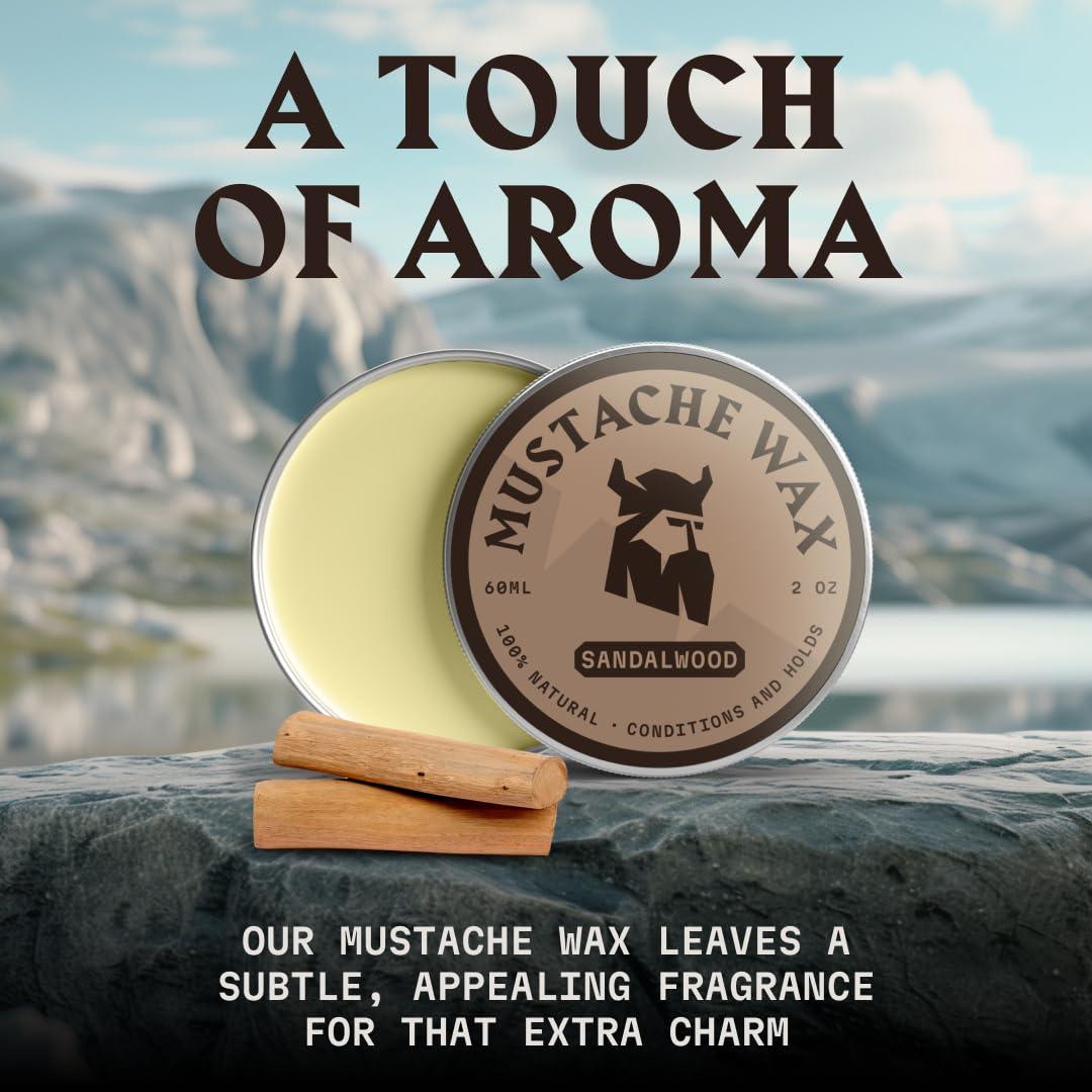 Striking Viking Striking Viking Mustache Wax and Comb Kit - Beard and Moustache Wax for Men with Strong Hold Natural Beeswax - Helps Tame, Style, and Groom, Sandalwood