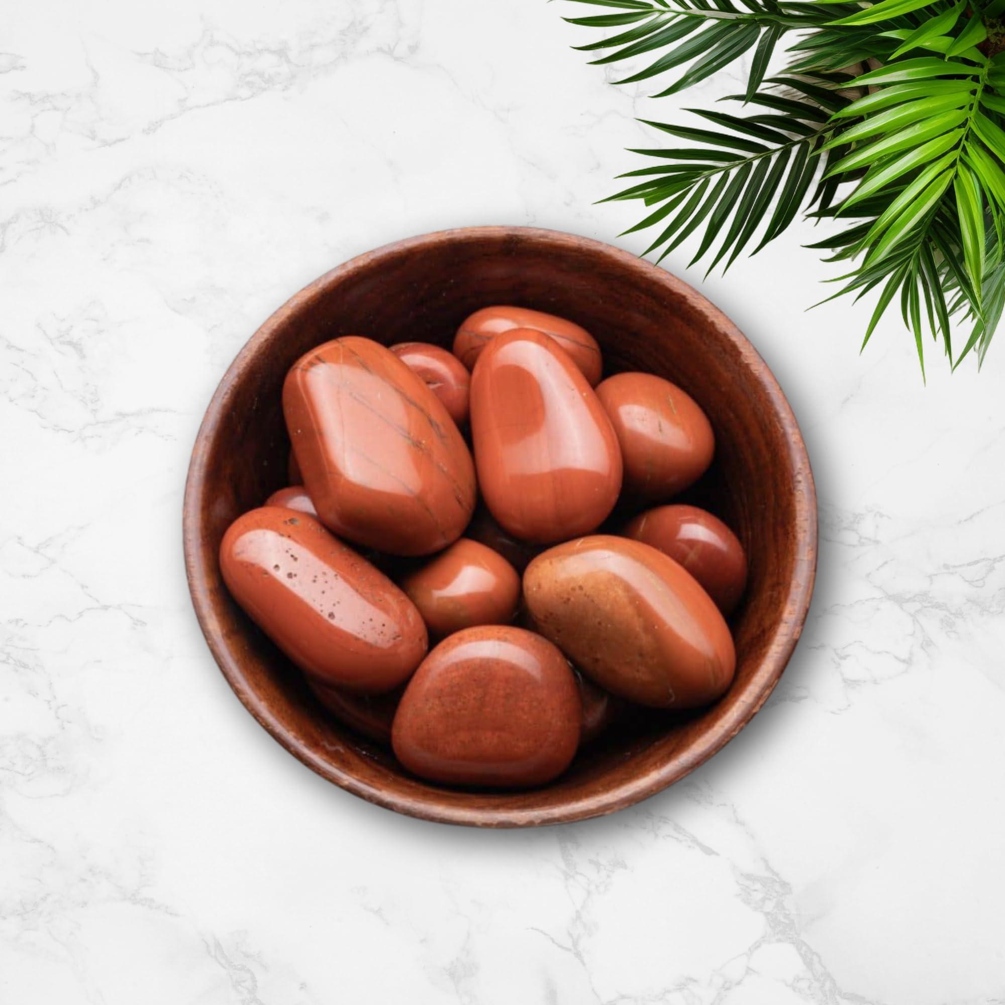 Plus Value Plus Value Red Jasper Tumbled Stone Pebbles Vastu Feng Shui Chakra Reiki Healing Crystals (300-grams, Wooden Bowl)