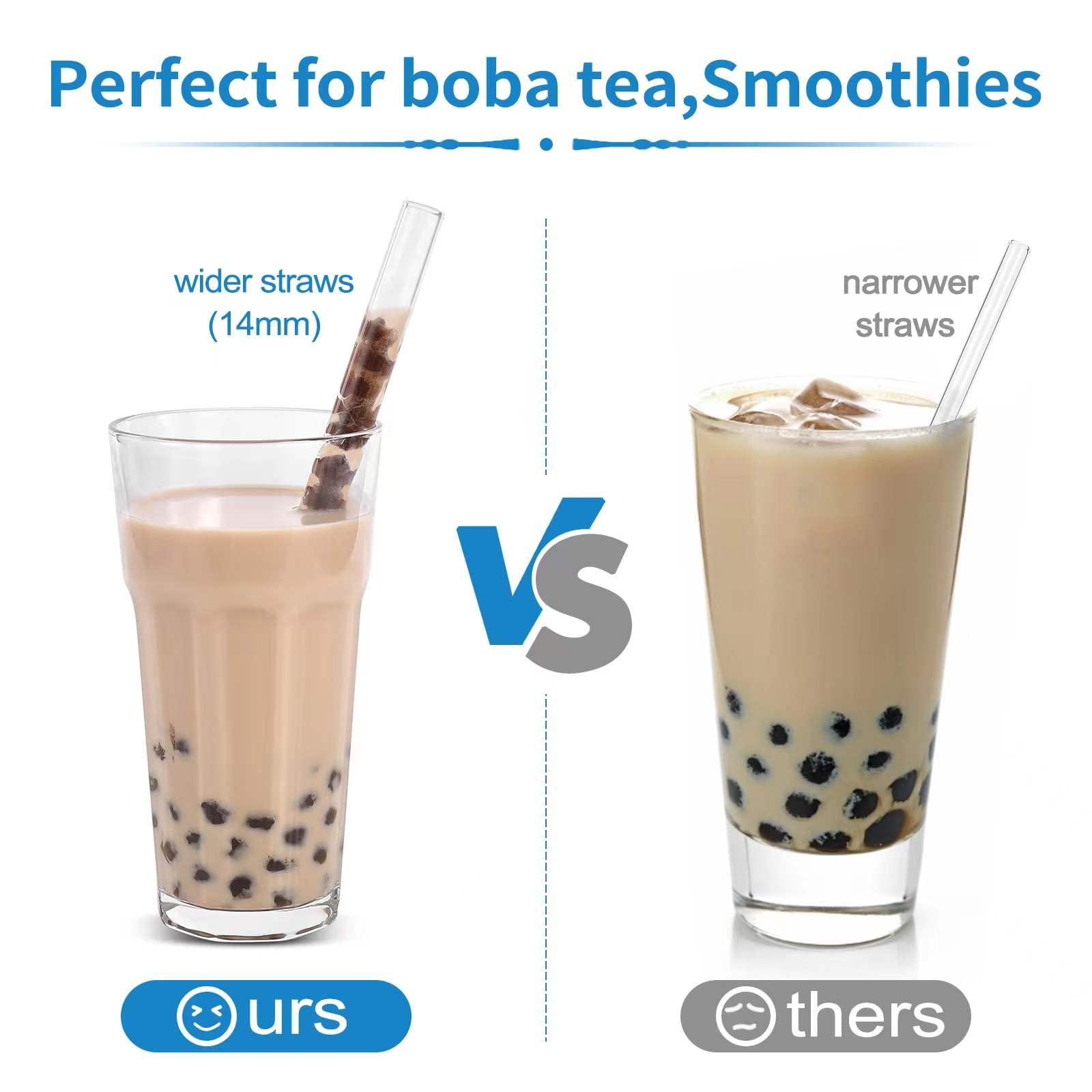 RENYIH RENYIH 10 Pcs Reusable Boba Straws,9.05\'\'x14 mm Wide Glass Drinking Straws Smoothie Straws for Bubble Tea, Milkshakes, Juice,Set of 5 Straight and 5 Bent with 2 Cleaning Brushes -Dishwasher Safe