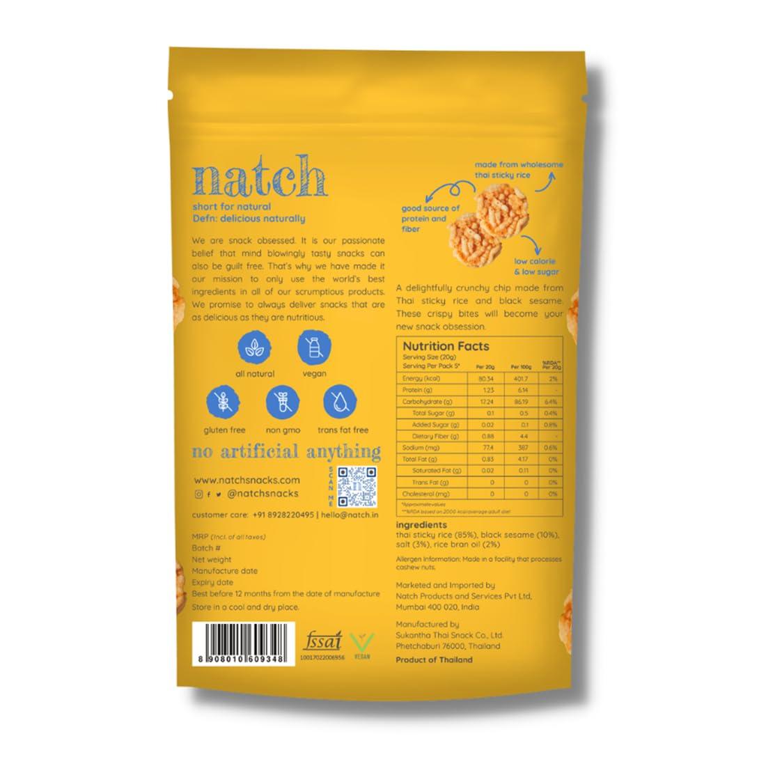 natch Natch Thai Sticky Rice Chips, Gluten Free, Party Family Pack, Vegan, All Natural Crunchy Crackers (Sesame) 100 Gm (Pack of 3)