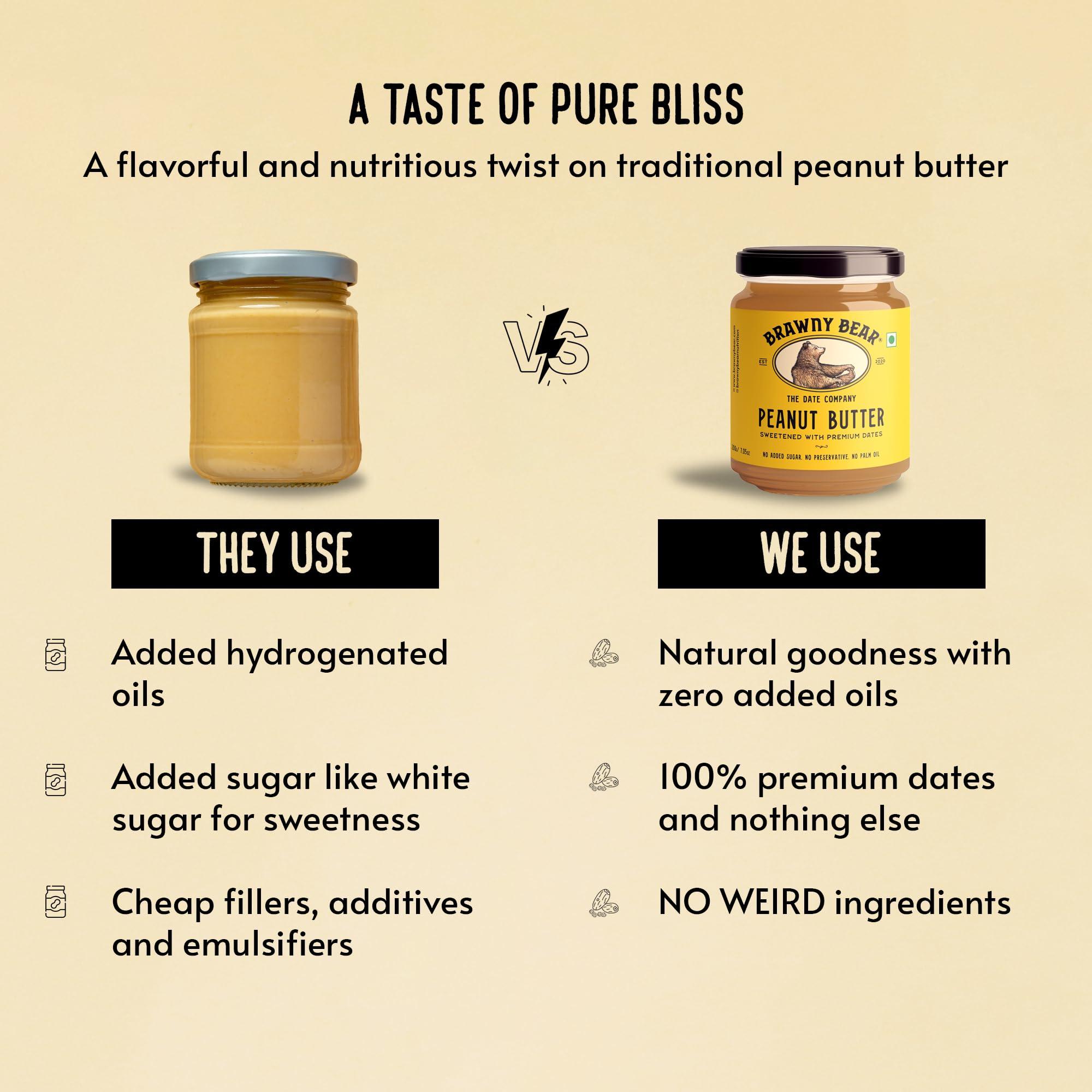 Brawny Bear Brawny Bear Peanut Butter, 100% Natural Sweetened with Dates, Smooth Healthy Nut Butter with No Added Sugar and Preservatives, Low GI, Vegan, High in Protein Spread  200 gm