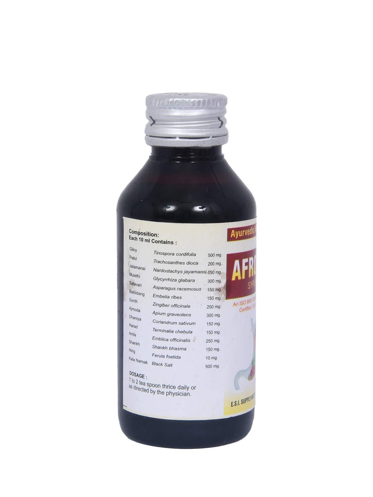 Generic AFRON SYRUP 100 ml, Amar Pharma Ayurvedic Medicine for Appetizer, Useful in Abdominal pain, Indigestion, Hyper-acidity, Irregular Bowel Movement, Pack of 100ml
