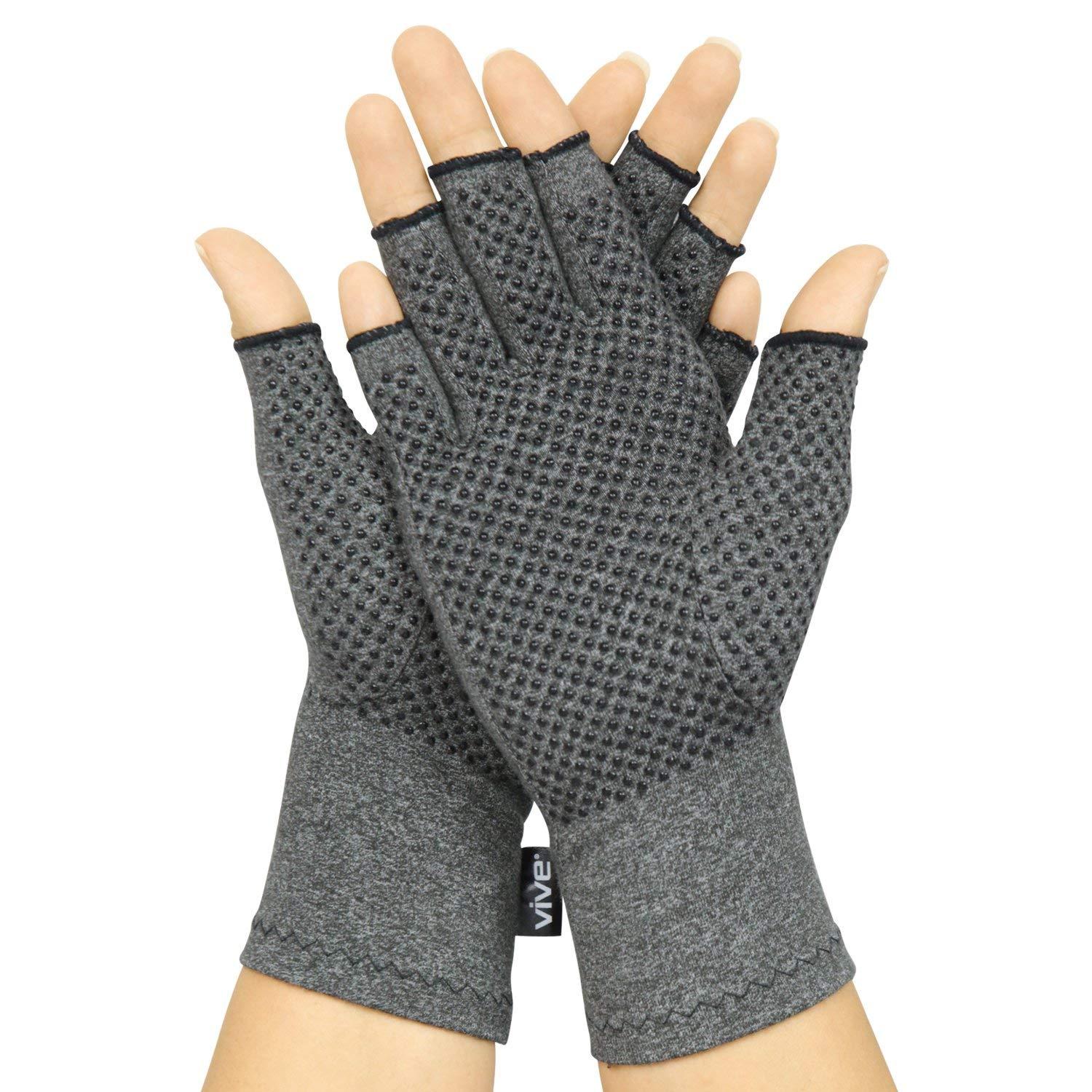 VIVE Arthritis Gloves With Grips by Vive - Textured Open Finger Compression Hand Gloves for Rheumatoid and Osteoarthritis - Joint Pain Relief for Men & Women (Medium)