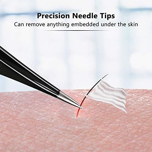 Mudder 3 Pieces Tweezers for Ingrown Hair Stainless Steel Pointed Blackhead Remover Precision Eyebrow and Splinter Removal Tweezers (Black)