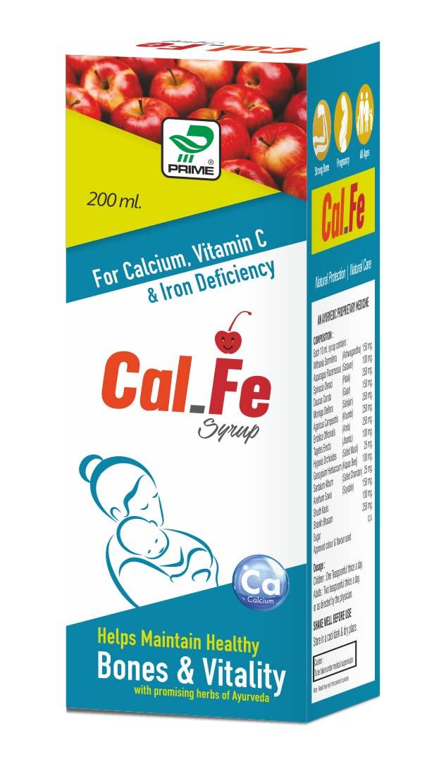 Prime Prime Cal-Fe Syrup is a natural source of Calcium, Vitamin C & Iron. Maintain bone health in Osteoporosis. Rapidly increases Mesenchymal stems which are responsible for bone forming Osteoblast. (2)