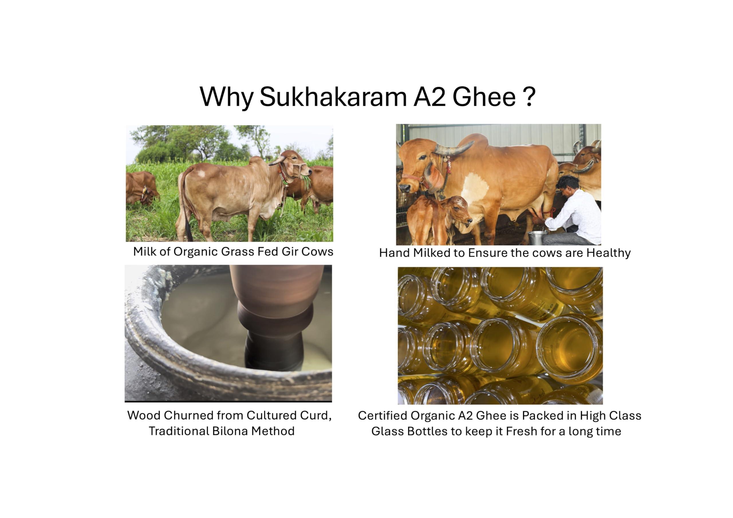 SUKHAKARAM SUKHAKARAM A2 GIR COW GHEE 500 ml | ORGANIC GRASS FED INDIAN GIR COW | TWO WAY WOOD CHURNED WITH BILONA METHOD | GLASS BOTTLE | PURE, NATURAL AND HEALTHY