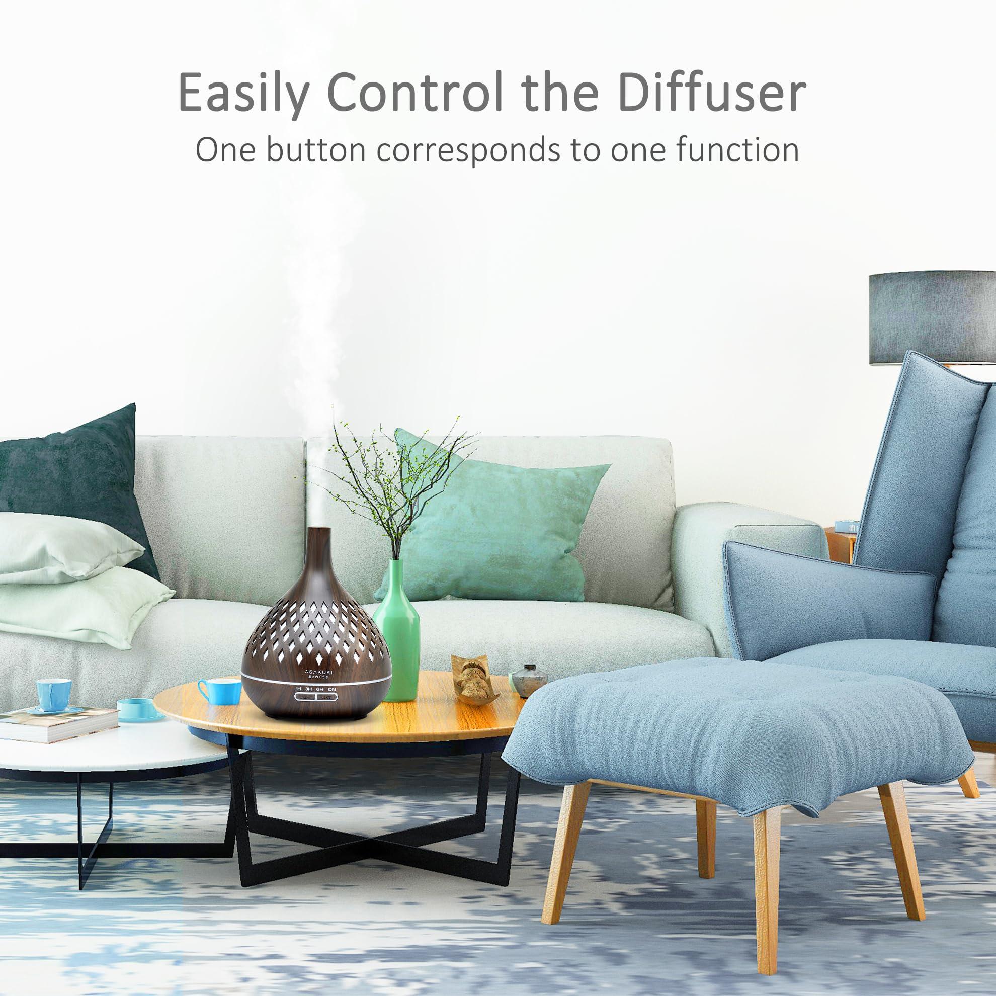 ASAKUKI ASAKUKI 400ML Essential Oil Diffuser, Aromatherapy Oil Diffuser With Cool Mist, Waterless Auto Shut-Off Humidifier And 7 Color Led Night Lights For Home Baby Office-Black