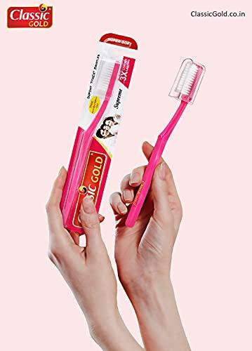 Classic gold Classic Gold Supreme Super Soft Manual Toothbrush For Adults Pack Of 12 With New Anti Bacterial Crystal Clear Cap And Also Premium Dupont Bristles
