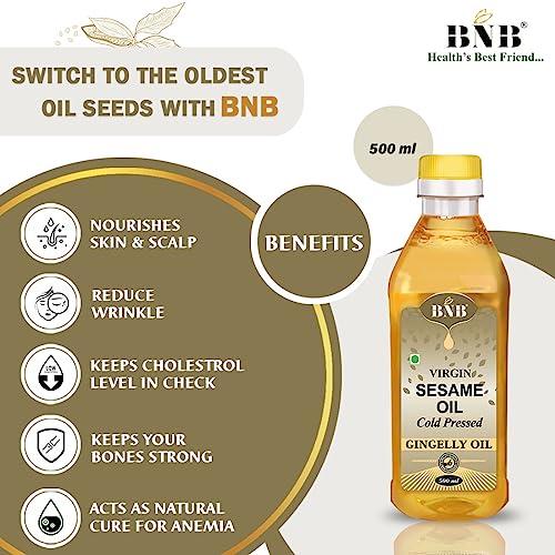 BNB BNB Virgin Sesame Oil | Til Oil | Gingelly Oil | Cold Pressed | Light Cooking Oil | Puja Oil | For Tempering, Sautéing, & Finishing | Neutral Flavour| 100% Pure | 6 Litre
