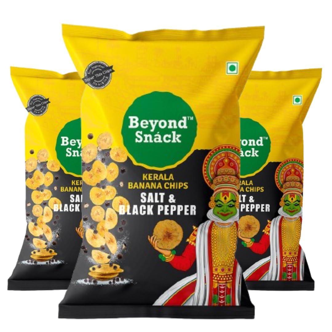 Beyond Snáck Beyond Snack Kerala Banana Chips Thin Cruchy Crispy Snacks Salt and Pepper Flavour 300g (100g*3) - Family Pack
