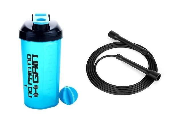 SAVE SAVE™ Gym Protein Shaker Bottle with Free Speed Skipping Rope | Whey Protein and Mass Gainer Shaker Blender with Mixer Ball (700 ML)
