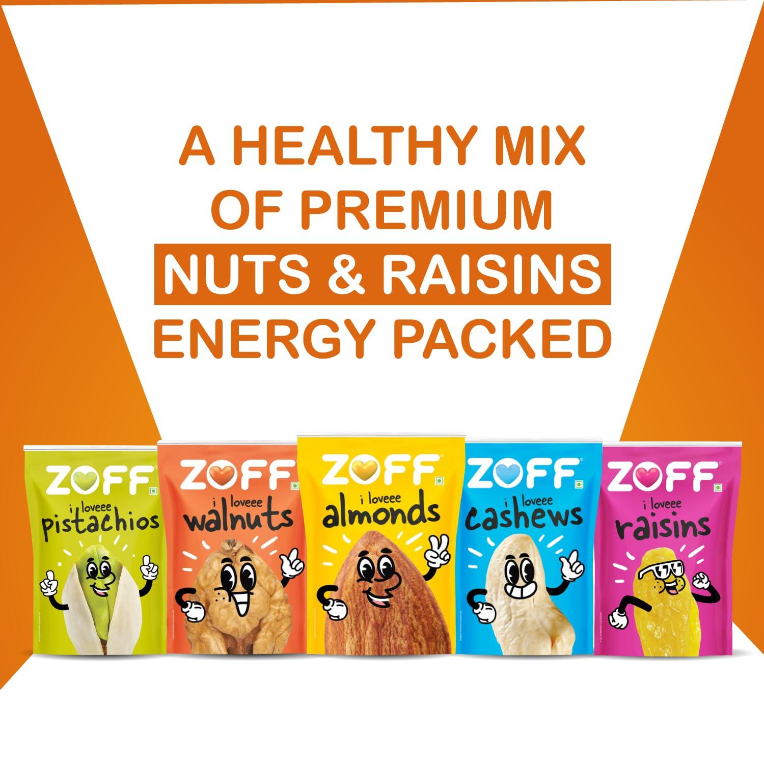 Zoff Zoff Premium Daily Needs Mixed Dry Fruits Combo - Almonds, Cashews, Raisins, Roasted Pistachios, & Walnut Halves 250g Each | Premium Zip Lock Pouch | Net weight - 1.25Kg