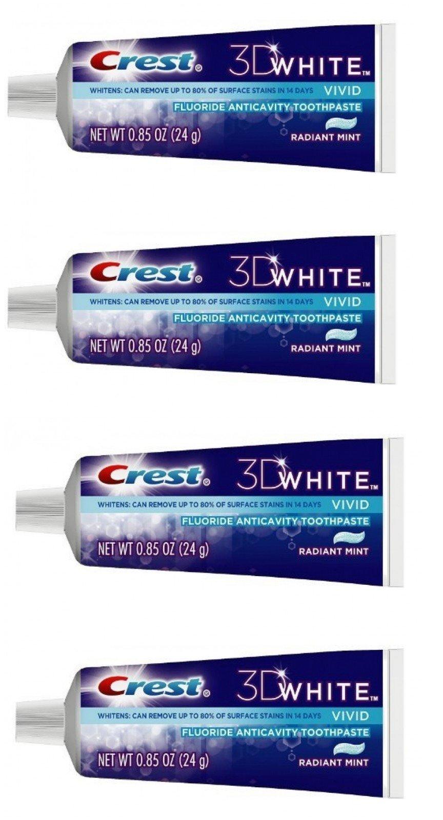 Crest Crest 3D White Vivid Fluoride Anticavity Toothpaste Radiant Mint 0.85 oz Travel Size (Pack of 4)