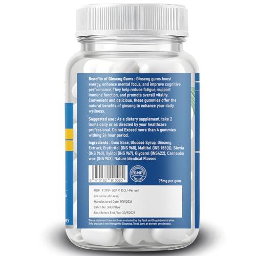 Supplenex Supplenex Ginseng Gum Panax/Korean Ginseng Root Extract 30 Chewing Gum | 150mg Per day | Supports Energy, Vitality & Strength | For Men & Women