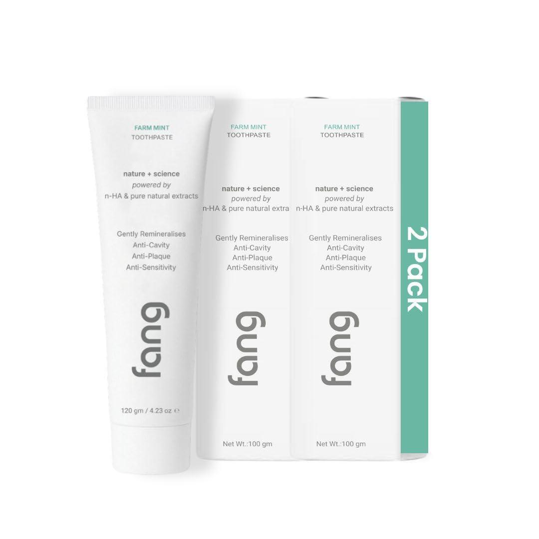 Fang Fang Farm Mint Natural Toothpaste|Fluoride Free Hydroxyapatite|Teeth Whitening|Heals Sensitive Teeth|Fights Cavities,Gum Diseases & Bad Breath | SLS & Chemical Free|Organic & Vegan|2x100g(Pack of 2)