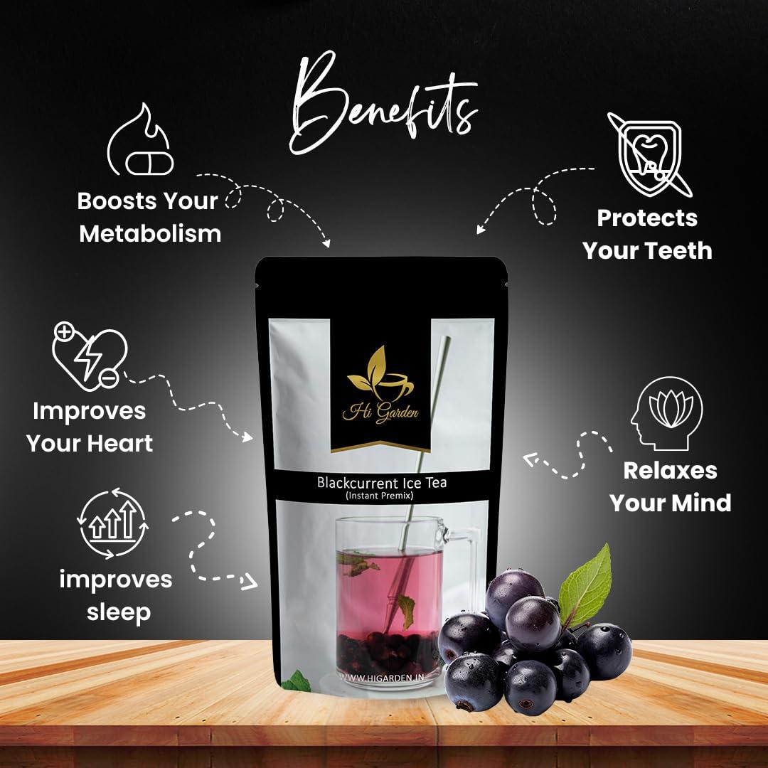Hi garden Hi garden Black current Tea Instant Premix Ice Tea Powder, Ready to Drink Iced Tea, Summer Drink Refreshing (Black current, 150 gram)