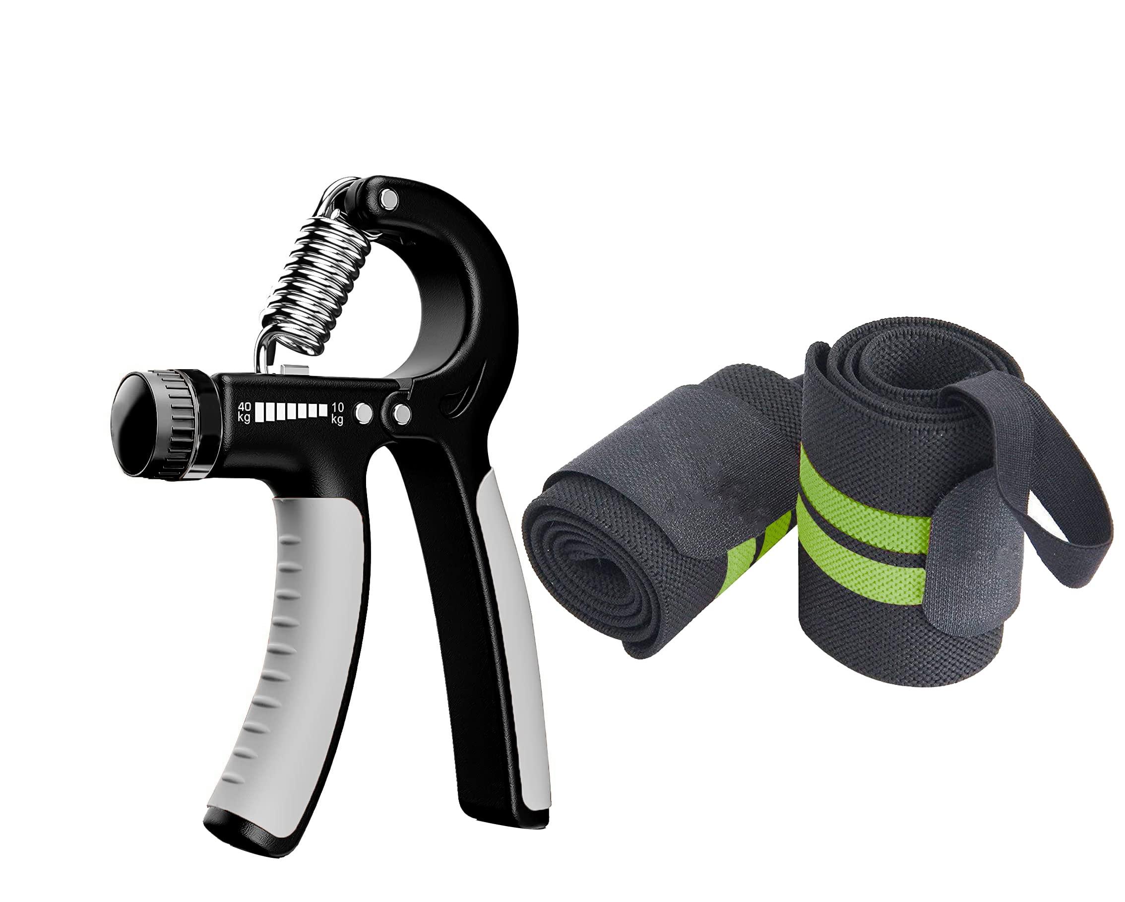 True Indian Sports Fitness Wrist Support Band Adjustable Grip Support For Gym Exercise Workout. Wrist Wrap Straps and Grip Gym Fitness For Men Women Combo Hand Grip Support Band GREY GREEN