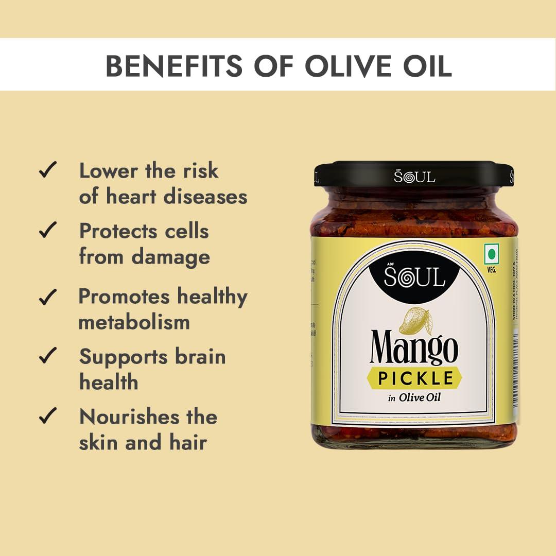ADF Soul Soul Pickle In Olive Oil Combo Pack of 2 (Mango Pickle 265 GM + Garlic Pickle 275 GM)