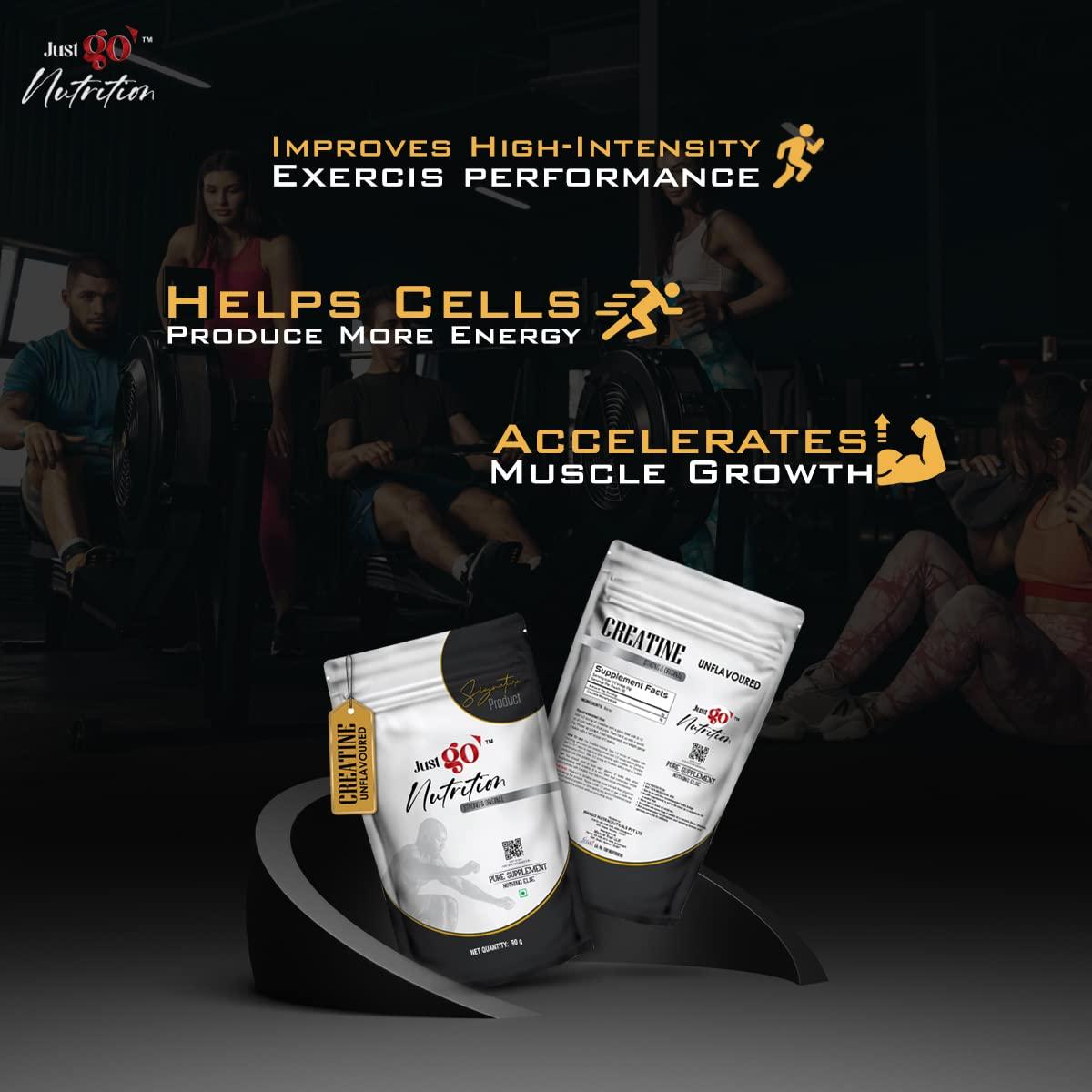 JUST GO NUTRITION Muscle Gain Protein Powder & Creatine Supplement, 1 Kg Protein + 90g Creatine, 30 Servings Each, Imported Quality (Unflavoured)