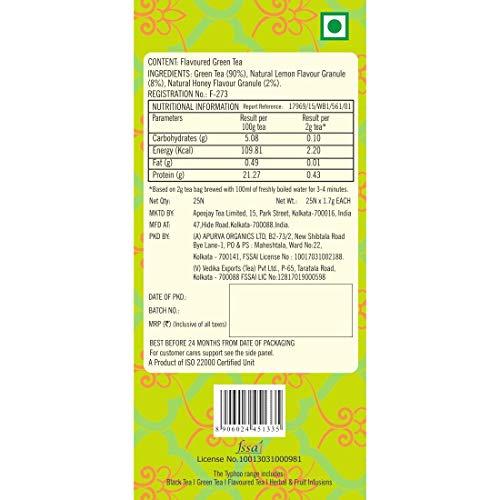 Ty-phoo Ty-phoo Natural Green Tea Lemon and Honey with 25 Heat Sealed Enveloped Bags, 25 Bags