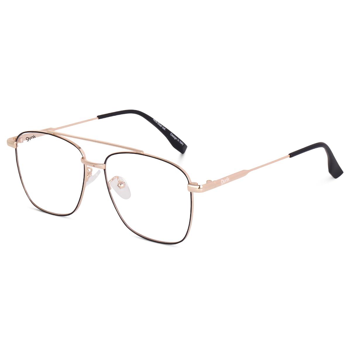 GYNK GYNK Premium Retro Square Shaped Anti Glare Blucut Computer Eyeglasses For Men and Women | 100% UV Protection | Blue Light Filtering Glasses For Computer and Mobile Use (Gold Black)