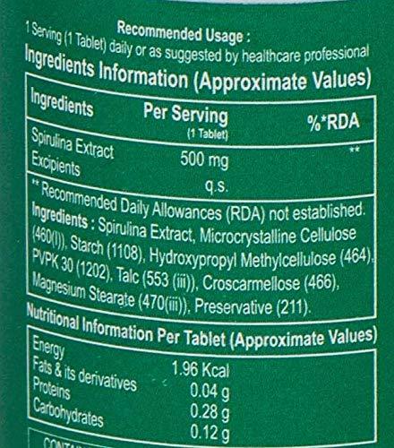 Health Aid HealthAid Spirulina 500mg - 60 Veg. Tablets |Nutritional Supplement for Men and Women | Rich in Proteins, Vitamins, Antioxidants | Supports Immune System, Energy, Detox | Promotes Overall Well-being