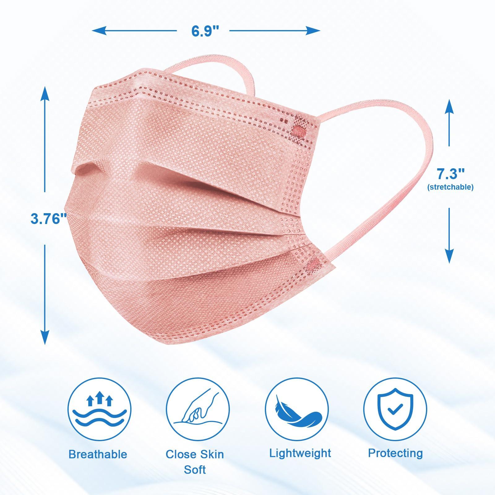 ZIYE Multicolor Disposable Face Masks, Breathable Non-woven Multicolor Mask Facial Mouth Cover 3 Layer with Nose Clip Elastic Earloop 100 Pcs