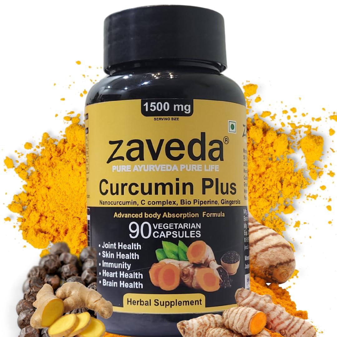 Zaveda ZAVEDA Curcumin Plus 1500mg | Pure Nano Curcumin with Biopiperine and Curcumin complex | 90 Veg.Caps | Joint Support | Immunity | Even Skin tone | Antioxidant & Anti-inflammatory | Fast absorption