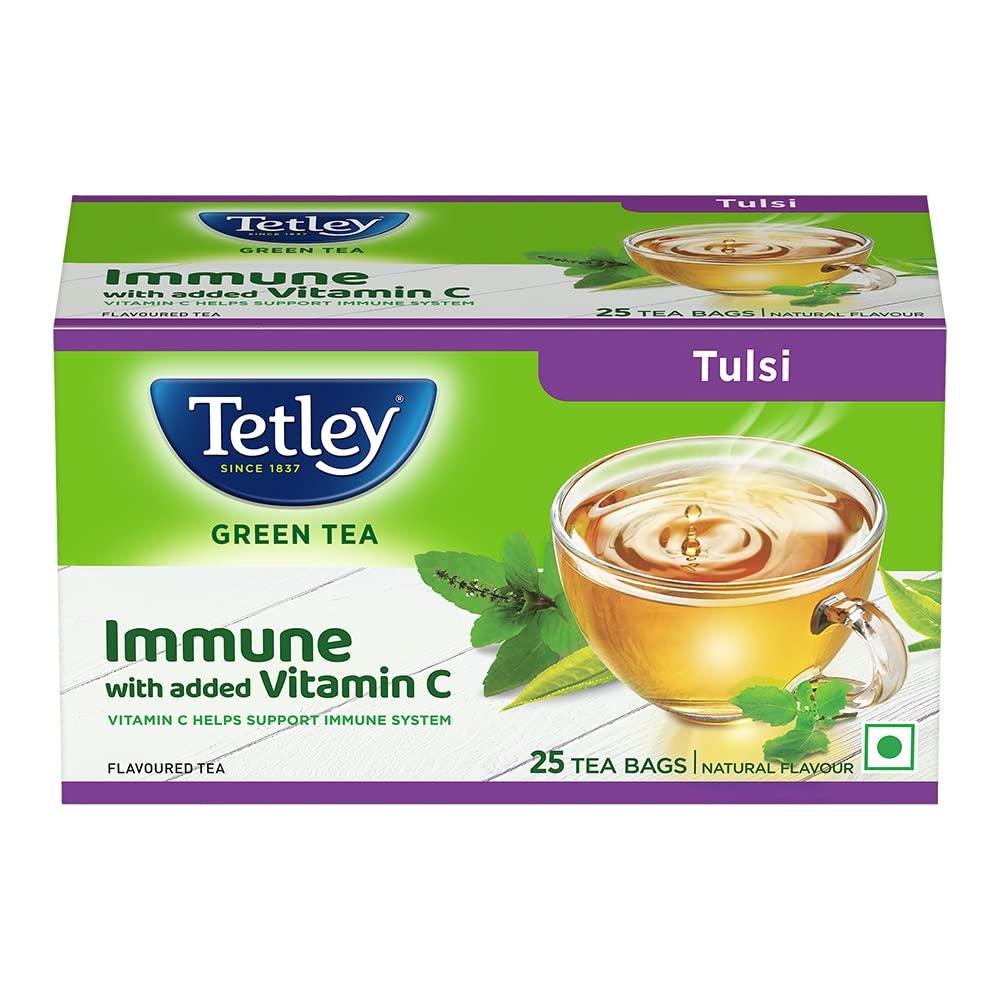 Tetley Tetley | Masala Chai with Natural Flavour | Black Tea | 50 Tea Bags & Tetley Green Tea Immune Tulsi | With Added Vitamin C | Natural Flavour | 25 Tea Bags