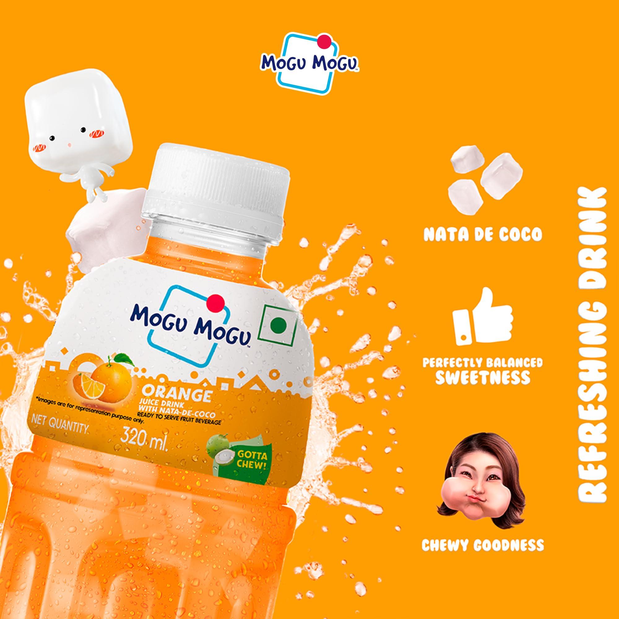 Mogu Mogu Mogu Mogu Orange and Lychee Juice 25% with NATA De Coco | Energy Booster Drink | Full of Fruit Fibres | No Added Preservatives and Colours - (Pack of 6, 300ml each)