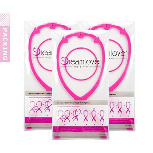 Dreamlover 14.2, Hot Pink: Dreamlover 3 Pack Short Wig Stands For Wigs, 14.2 Inches Portable Collapsible Wig Dryer, Durable Wig Holder, Travel Wig Stands (Hot Pink)