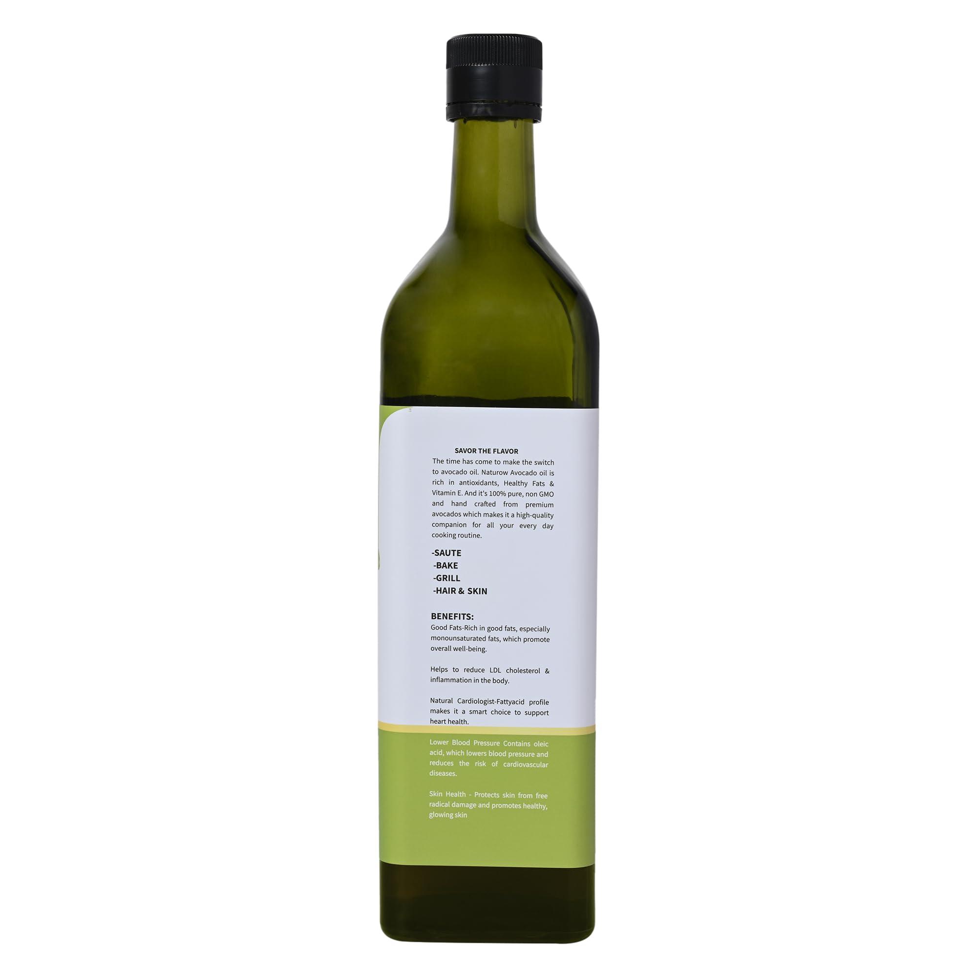 Naturow Naturow Extra Virgin Avocado Oil | Cold Pressed | 100% Natural | Keto and Paleo Diet Friendly | Homemade Sauces, Dressings and Marinades (500ml | 16.9fl oz)