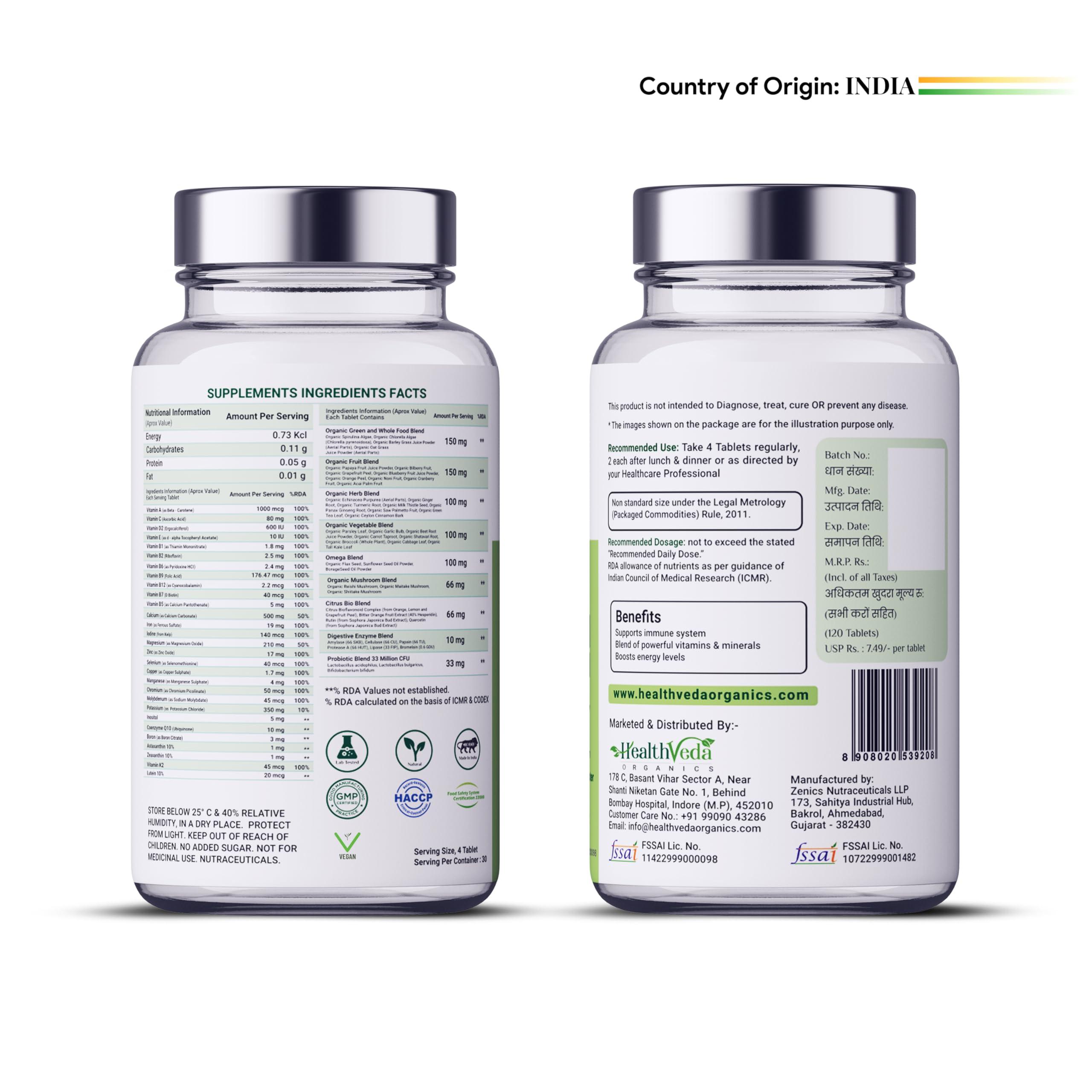 Health Veda Organics HEALTH VEDA ORGANICS PRIVATE LIMITED Whole Food Multivitamin With Natural Vitamins & Minerals I 120 Veg Tablets I Best For Energy, Brain, Heart & Eye Health I For Both Men & Women