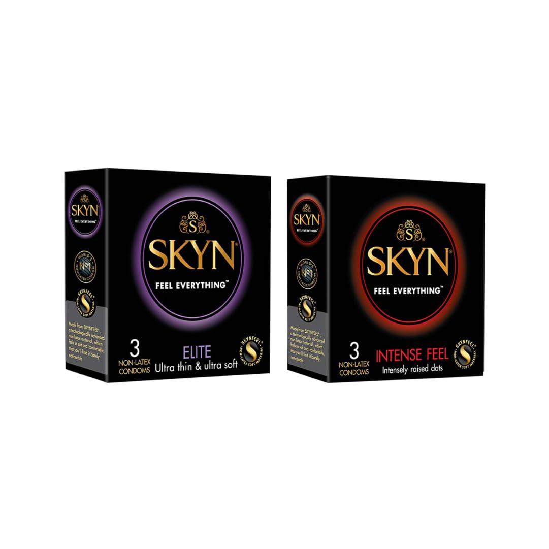 SKYN SKYN Elite ultra thin and ultra soft premium condom 3p and SKYN Intense Feel wave texture with Intensely raised Dots premium condom 3p (Pack of 6 non Latex condoms)