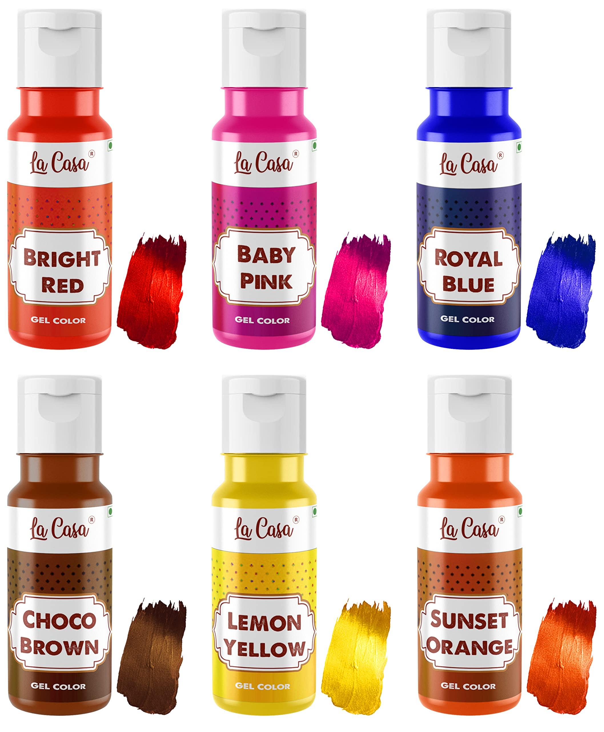 La Casa La Casa Metallic Gel Food Color - Combo Pack of 6 | Concentrated, Vegan & Gluten Free | For Icing, Fondant, Slime & Baking | 40mlx6 |
