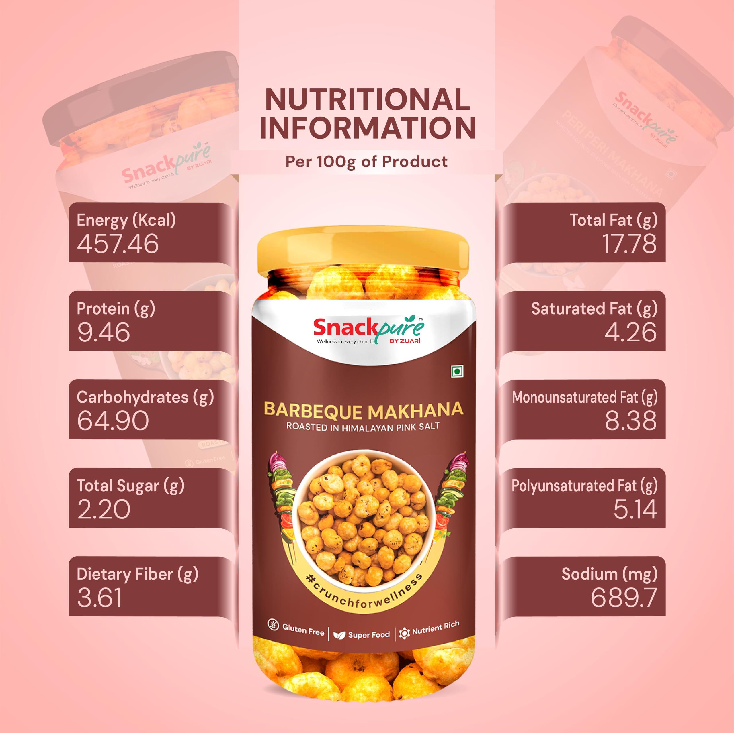 SNACKPURE BY ZUARI wellness in every crunch Snackpure Peri Peri, Barbeque & Tangy Tomato Makhana Combo Pack | Healthy Puffed Snack | Gluten-Free and Trans-Fat-Free Superfood | Nutrient-Rich Foxnut | 225g