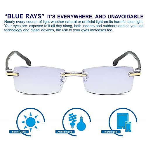 AUGEN AUGEN Blue Block Rimless Reading Glasses Gold Clear Unisex Free Size Power (+3.00, Pack Of 3)